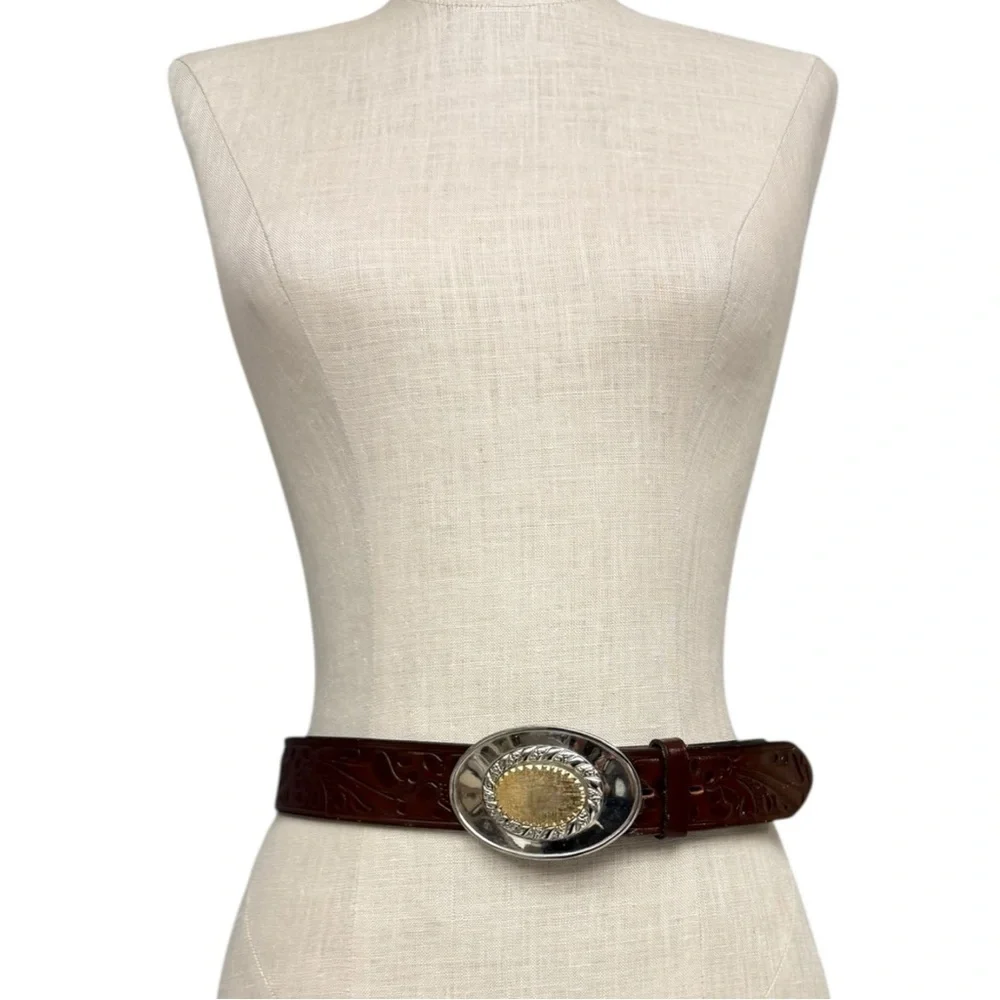 Vintage Double O Ranch Wear Justin Brown Tooled Leather Western Belt Size 32